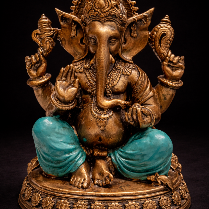 Ganesha Dorada Turquesa en Trono - 31 cm
