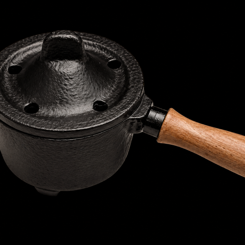 Quemador Pequeño con Tapa de Hierro y Mango de Madera 14 cm