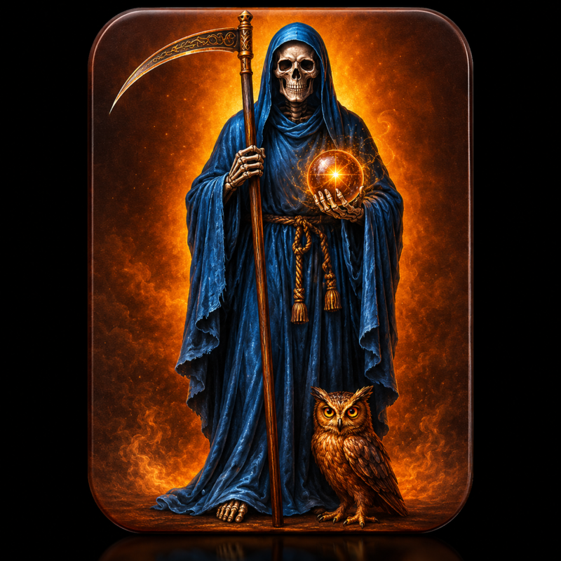 Mini Figura en Lata Santa Muerte Azul (5 cm)