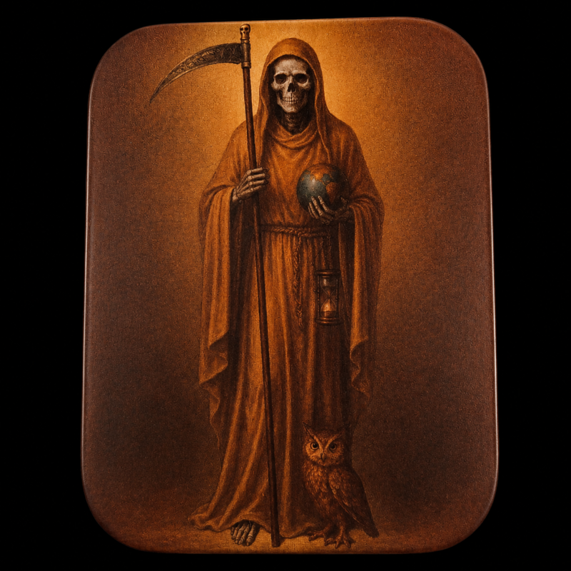 Mini Figura en Lata Santa Muerte Dorada (5 cm)