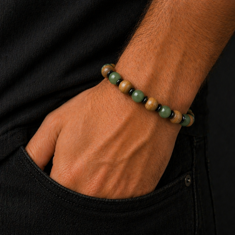 Pulsera de Palo Santo y Jade 8 mm