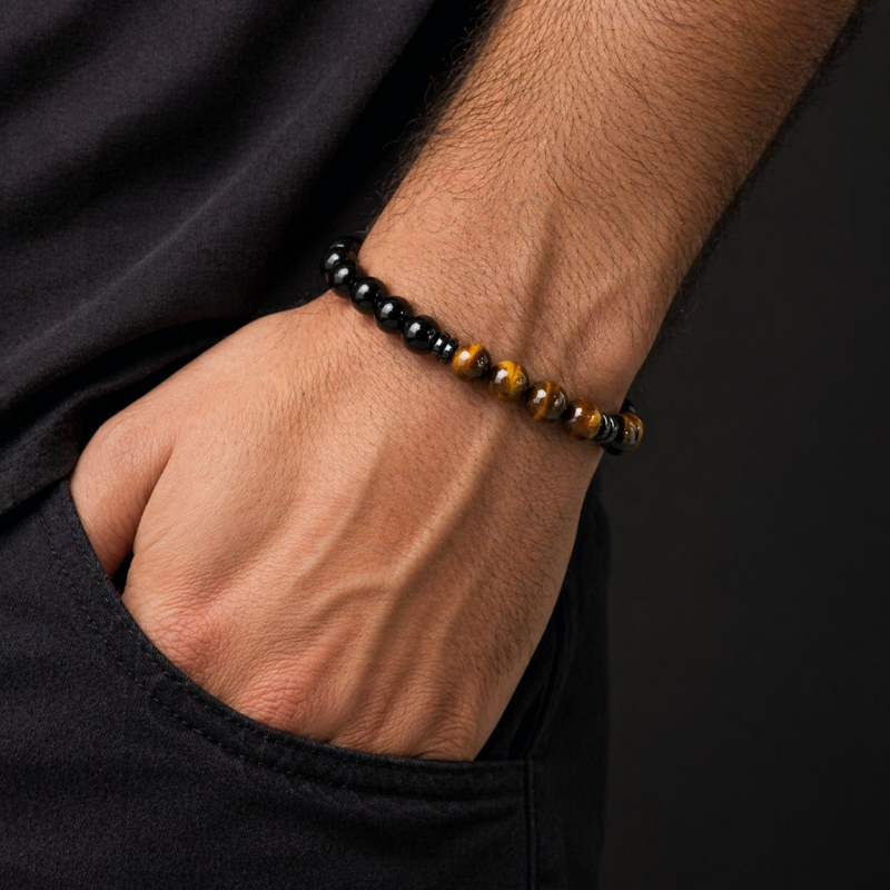 Pulsera Triple Protección (Shungita, Ojo de Tigre y Turmalina) 8 mm