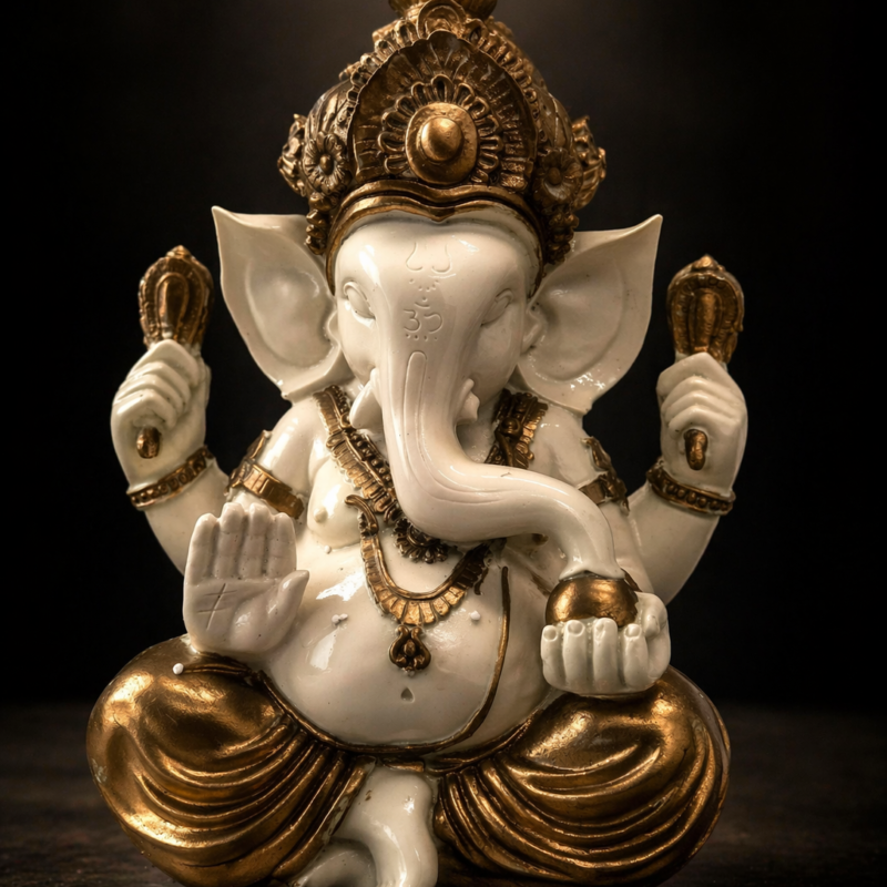 Figura Ganesha 40cm Color Marfil y Dorado