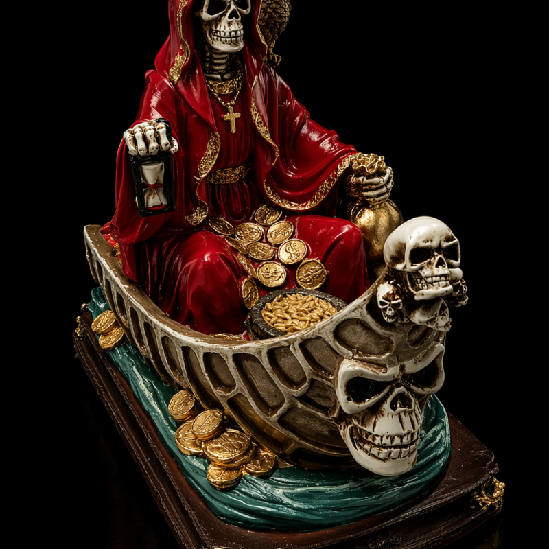Santa Muerte Roja en Barca - 20 cm