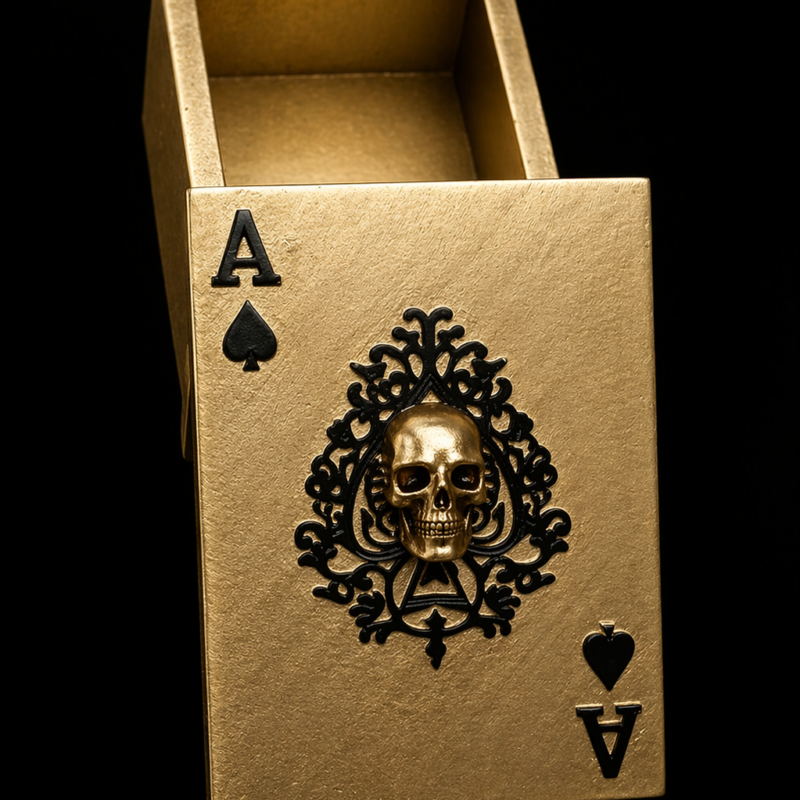 Caja Calavera Naipes Dorado