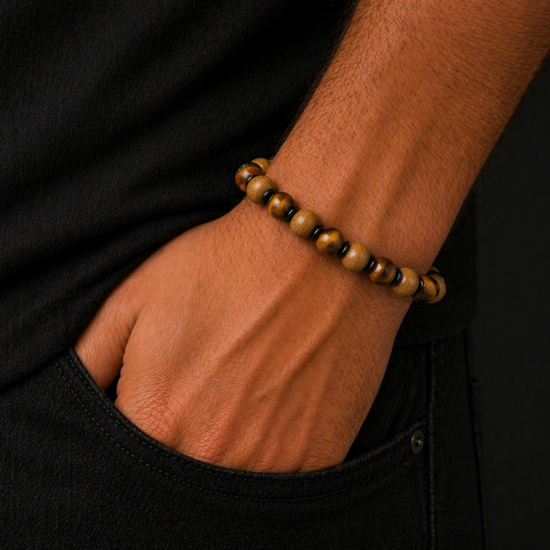 Pulsera de Palo Santo y Ojo de Tigre 8 mm