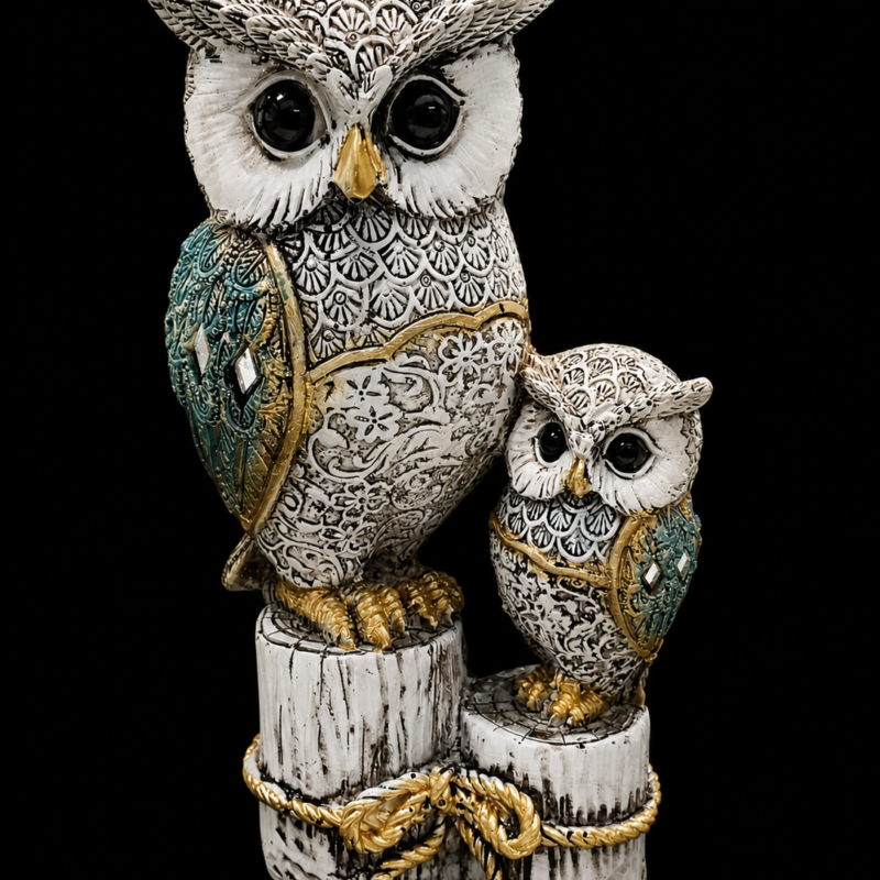 Figura Pareja de Búhos Turquesa (17cm)