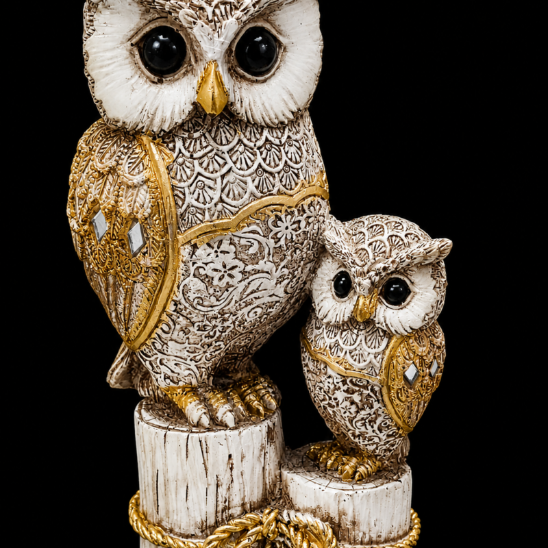 Figura Pareja de Búhos Dorado (17cm)