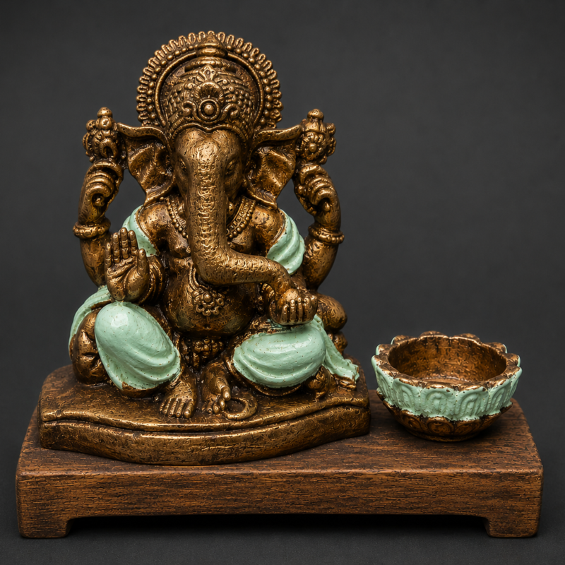 Porta Velas Ganesha Dorado/Menta
