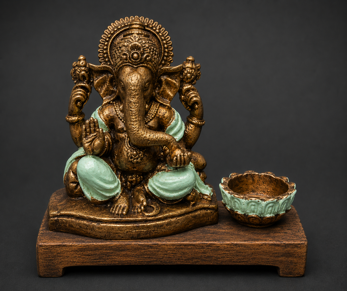 Porta Velas Ganesha Dorado/Menta