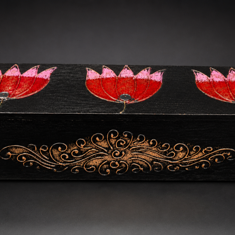 Caja de Madera para Inciensos - Flores de Loto
