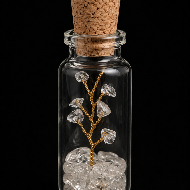 Botellita con Árbol de Cuarzo Blanco