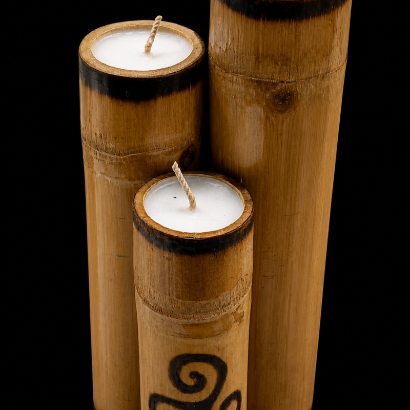 Conjunto de Velas en Bambú con Símbolo Espiral