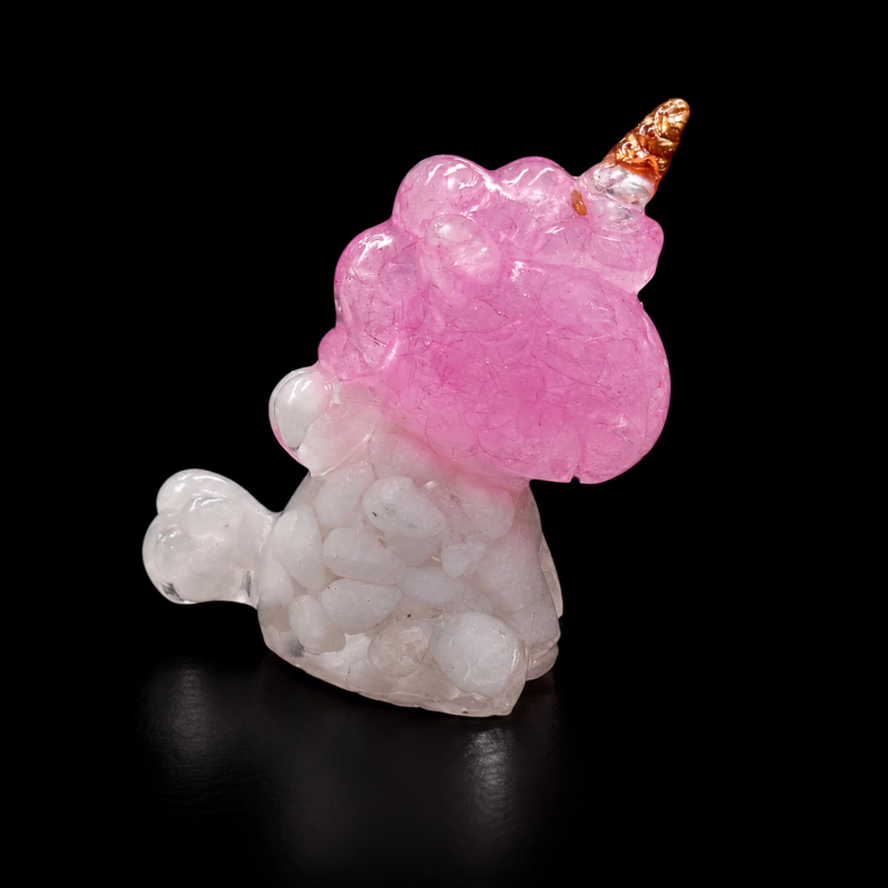 Unicornio Orgonita Cuarzo Rosa y Cuarzo Blanco