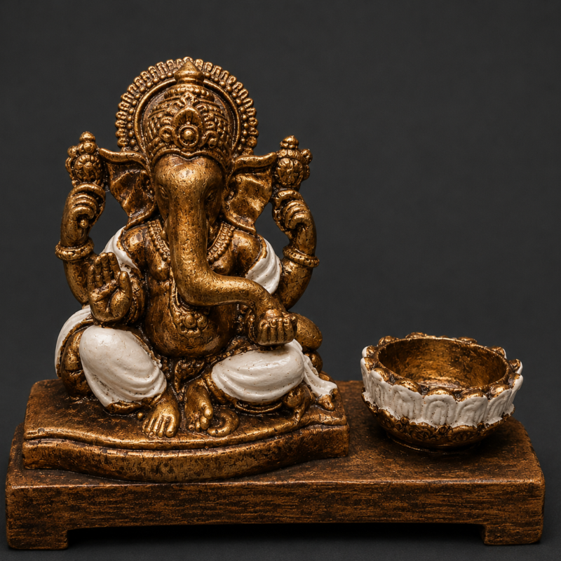 Porta Velas Ganesha Dorado/Blanco