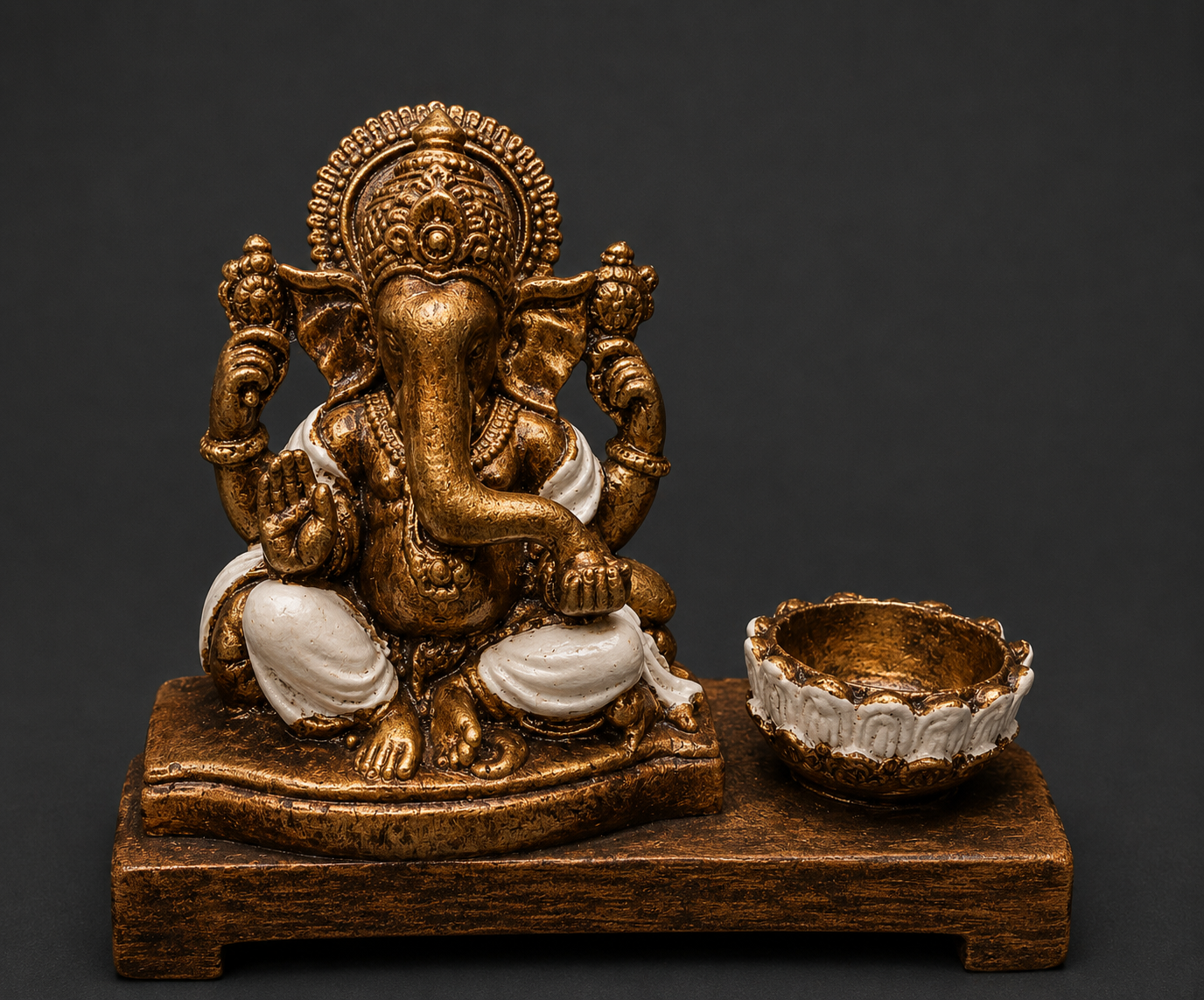 Porta Velas Ganesha Dorado/Blanco