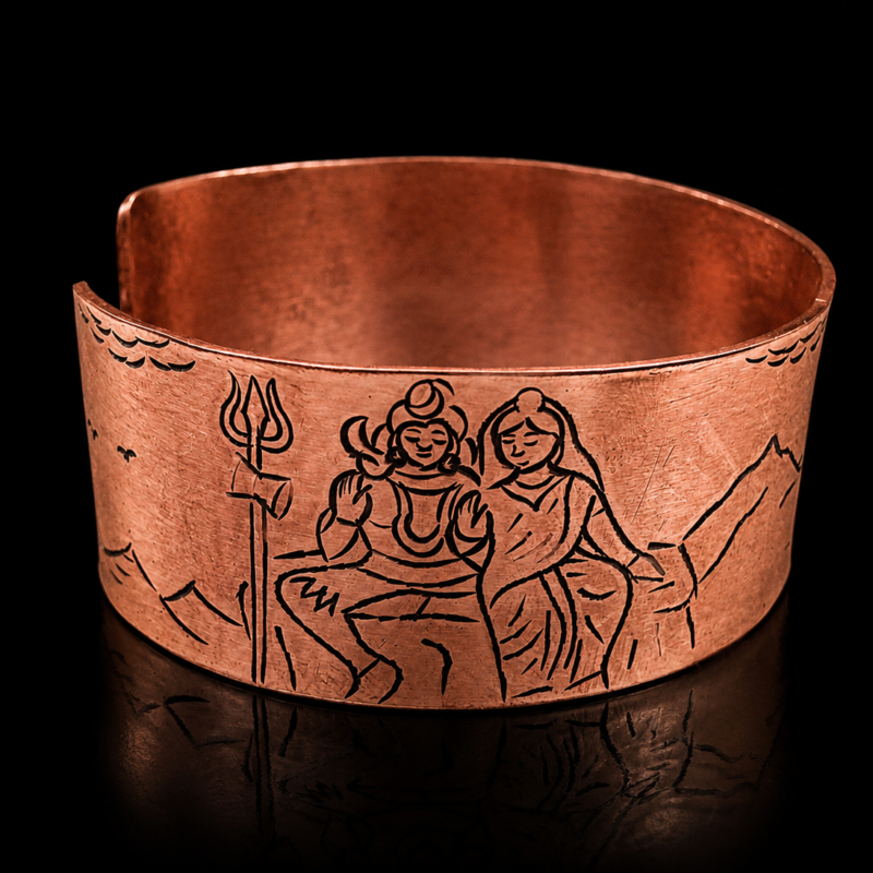 Pulsera de Cobre con Shiva, Parvati y Ganesha