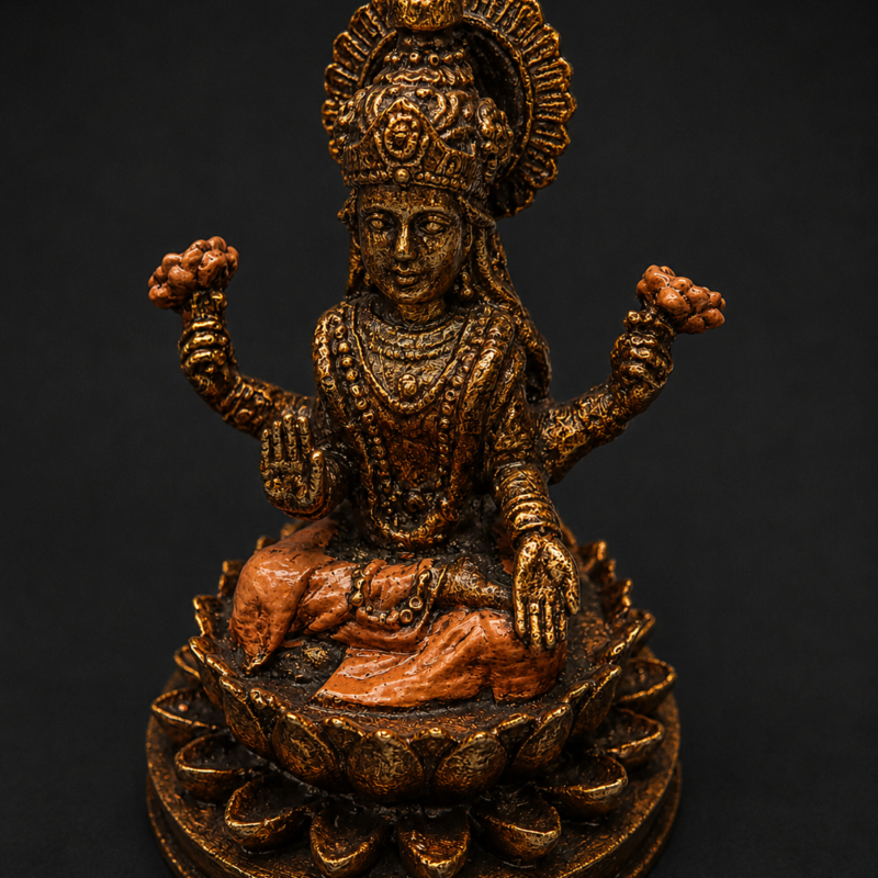 Diosa Hindú de la Prosperidad (Dorado y Naranja) - 11 cm