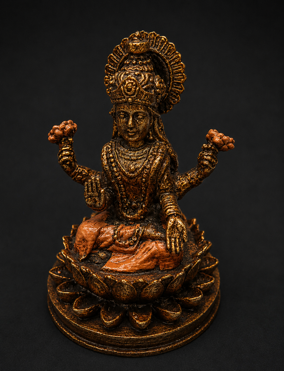 Diosa Hindú de la Prosperidad (Dorado y Naranja) - 11 cm