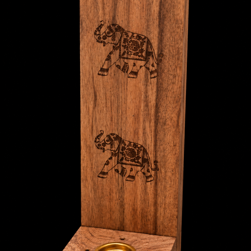 Porta Incienso Madera Tallada Vertical - Elefante