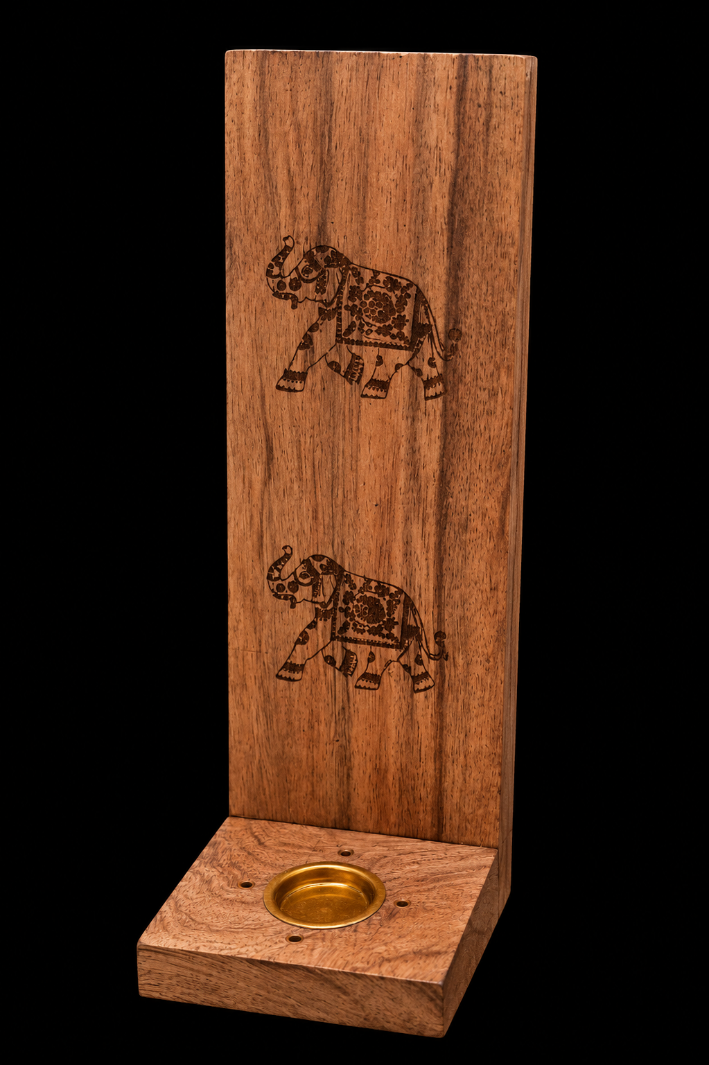 Porta Incienso Madera Tallada Vertical - Elefante
