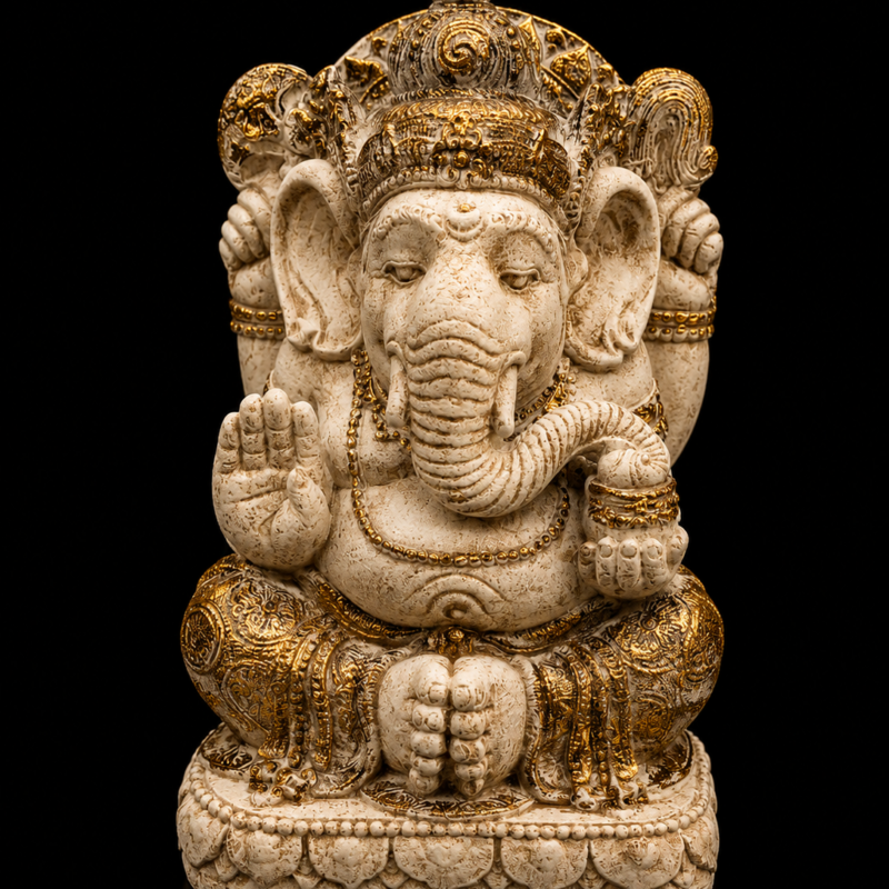 Figura Ganesha Blanco Envejecido con Dorado - 30 cm (Envío Incluido)