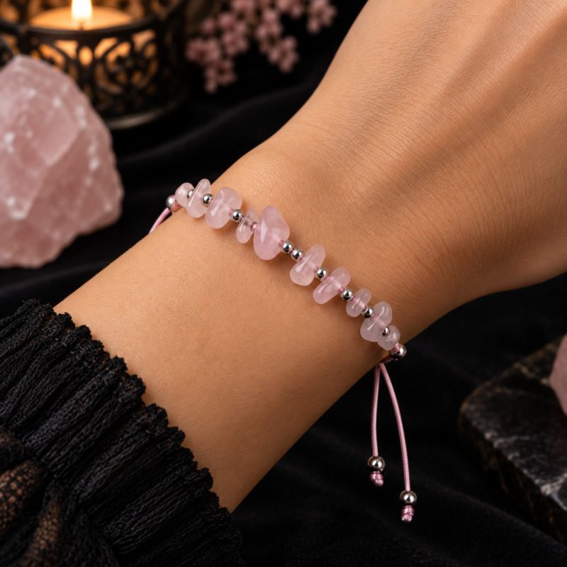 Pulsera de Cuerda con Cuarzo Rosa