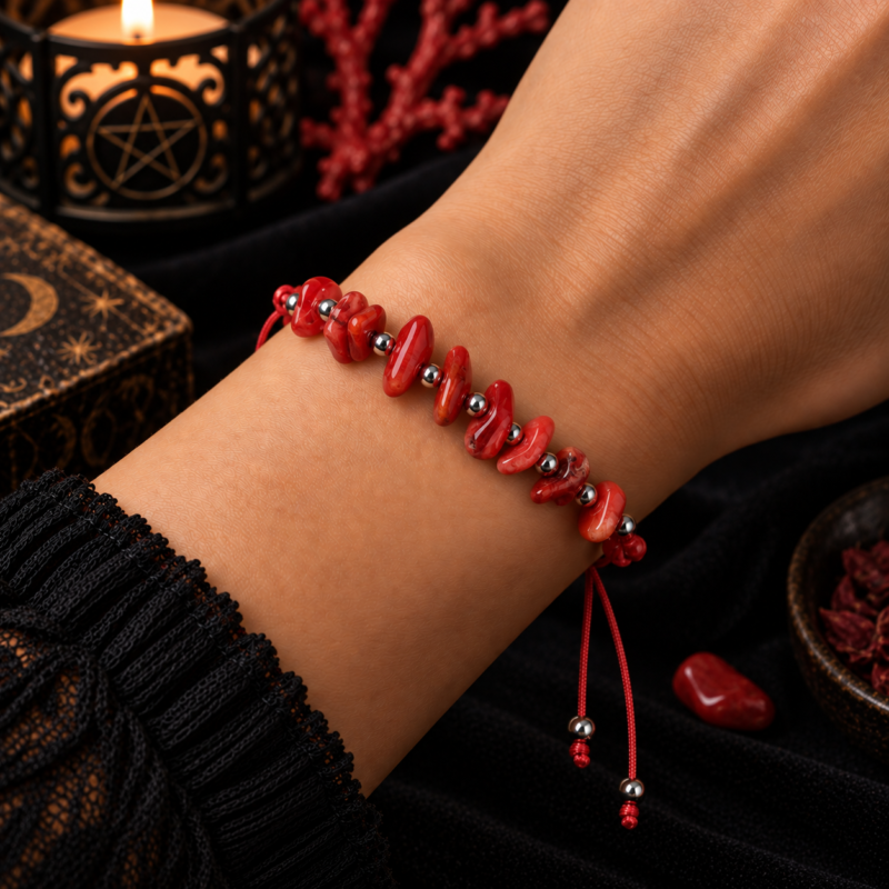 Pulsera de Cuerda con Coral